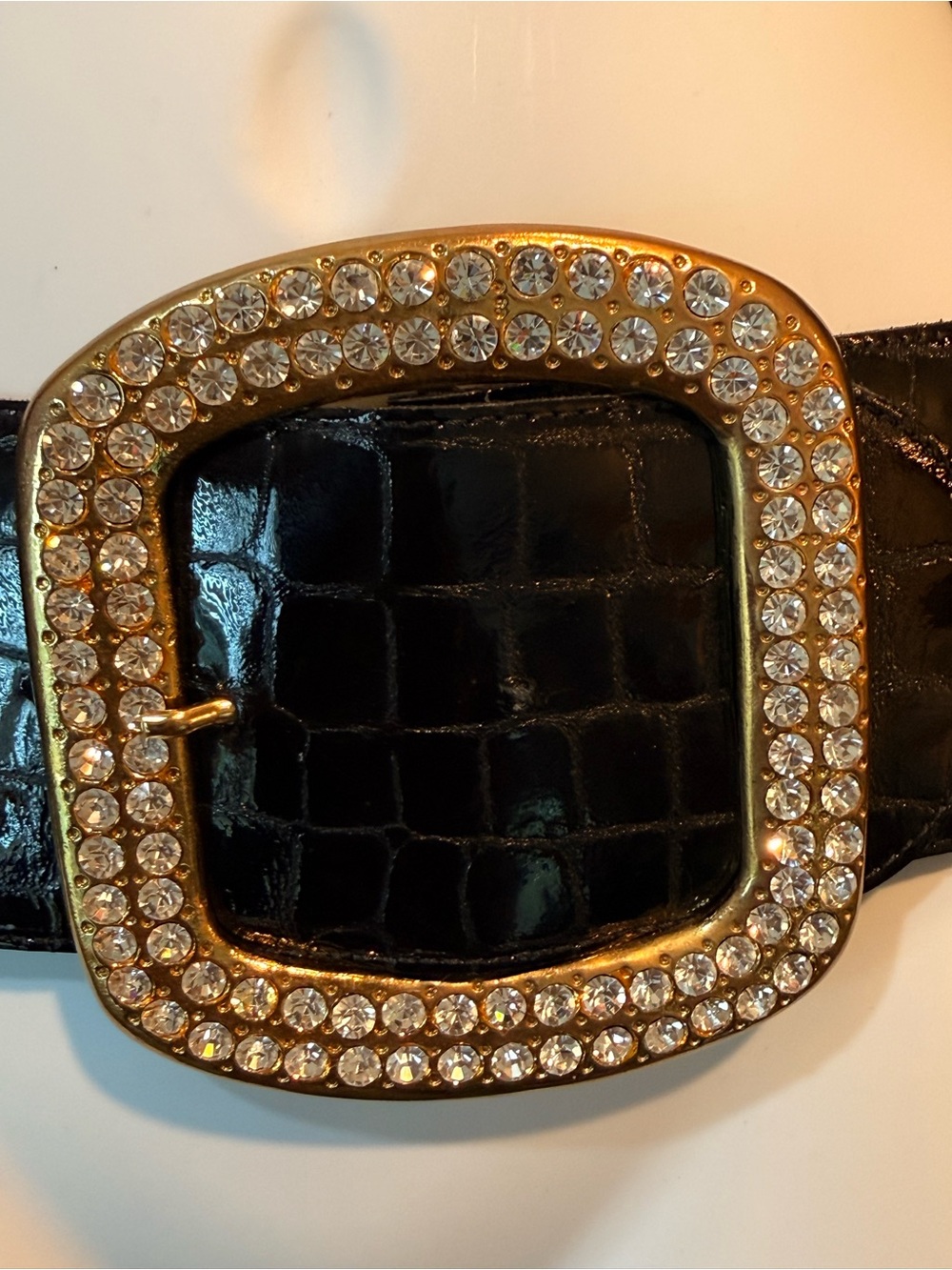 Ardene B. Black Croc-Embossed Belt with Large Gold Crystal Square Buckle - Picture 7 of 8
